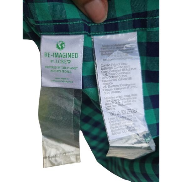 J. Crew Men Slim Fit Gingham Shirt Sz Large Green Blue Plaid Button Down Casual - Picture 5 of 5